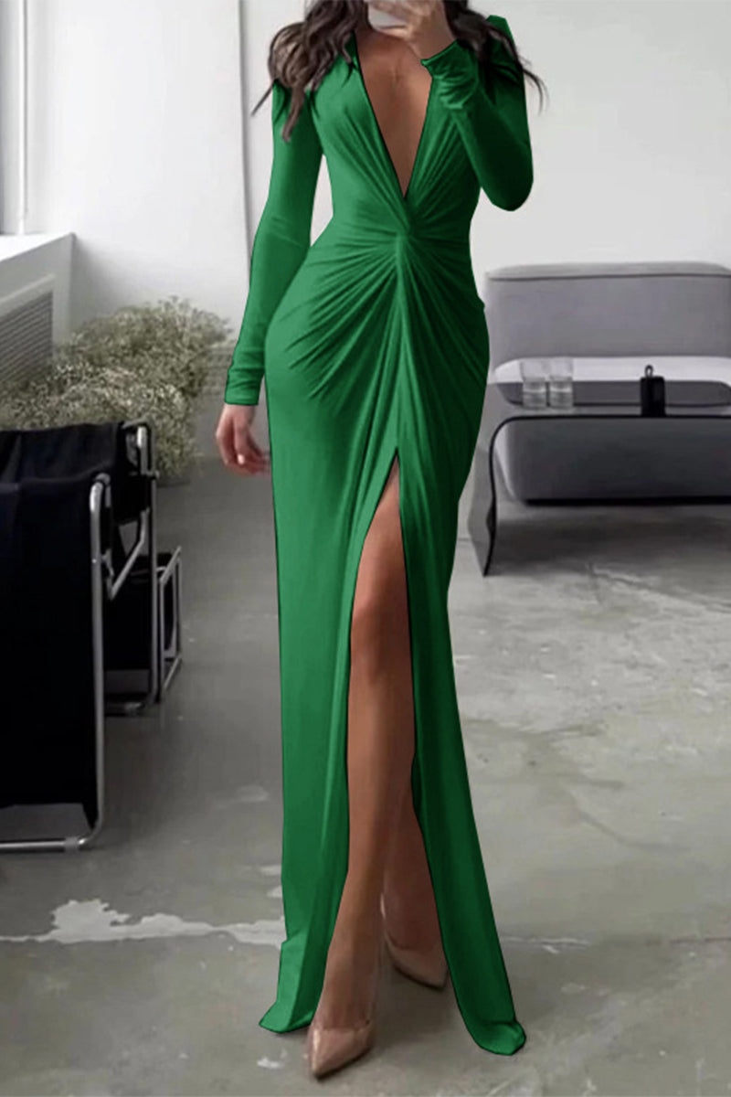 Sylis | Elegant dress with V-neck and pleated neckline