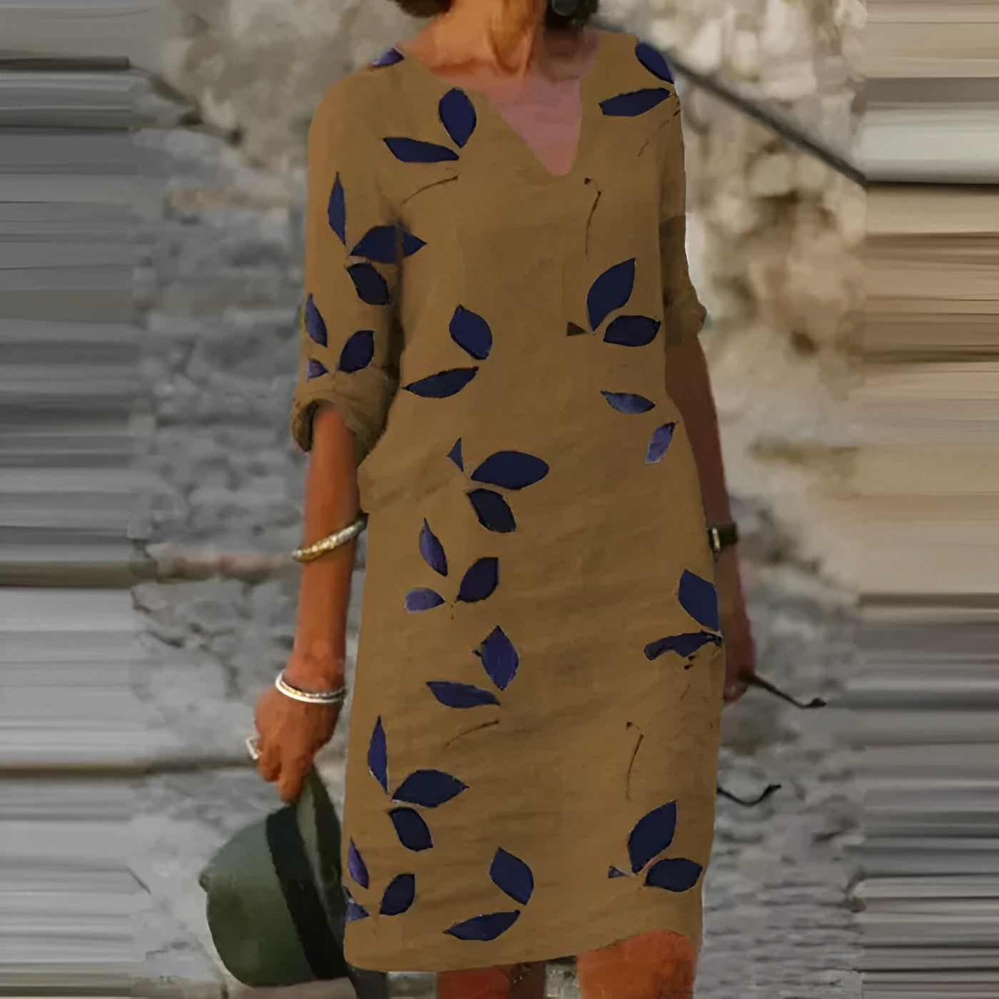 Sylis summer dress with leaf print for women