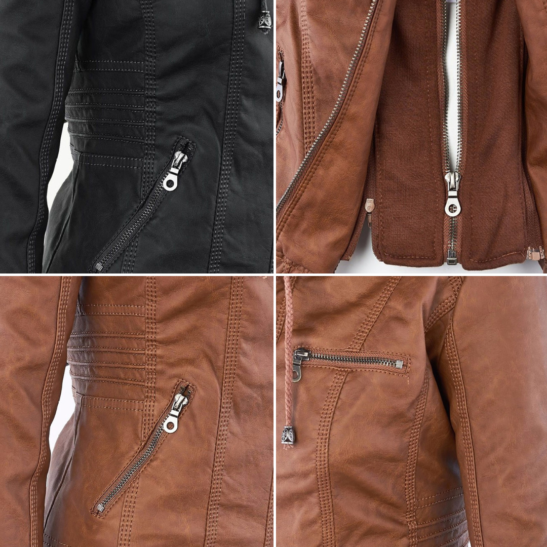 Sylis biker jacket in faux leather with hood | Plus sizes (L–3XL)