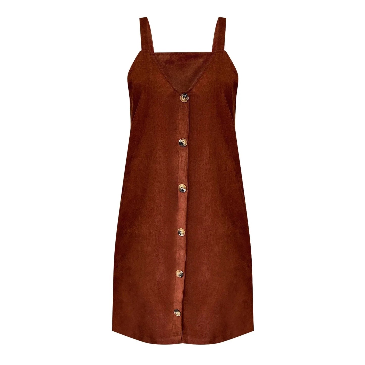 Sylis cord dress with straps, V neck and button details