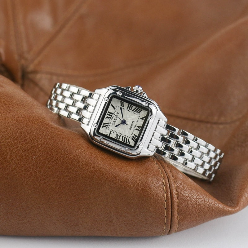 Sylis-Mode Square Women's Watch with Steel Link