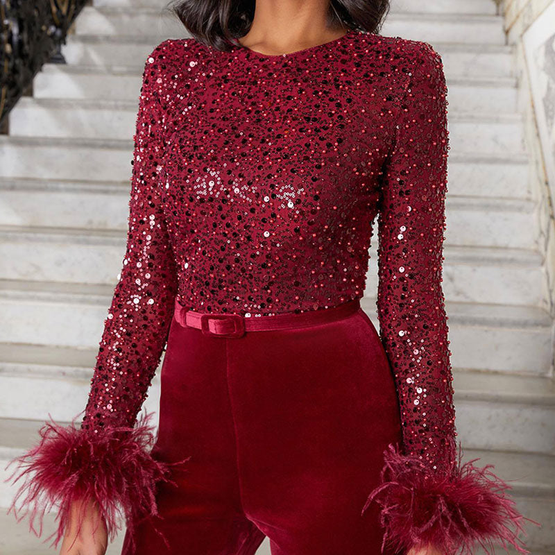 Sylis | Jumpsuit with sequins and feathers