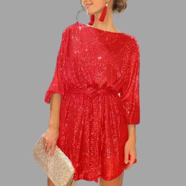 Sylis sequin mini skirt, pleated waist and wide sleeves