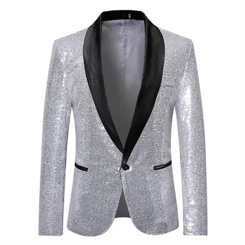 Sylis-Mode - Shiny golden Squin-glitz with button fleece men's blazer