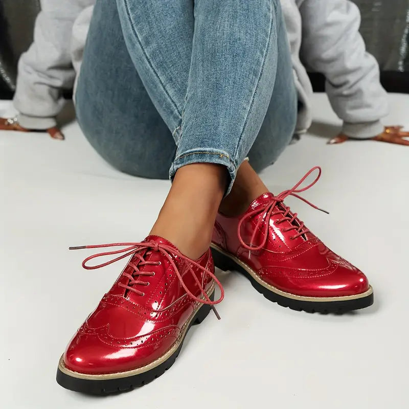 Sylis-Mode | Patent leather Oxford style shoes with heavy sole for women
