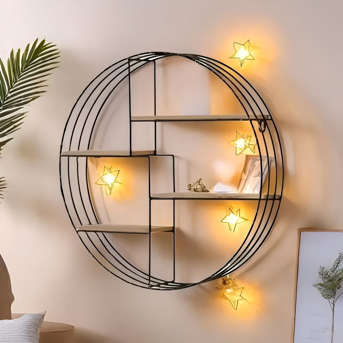Round Wall Shelf with 4 Levels – Retro Design made of Wood & Metal