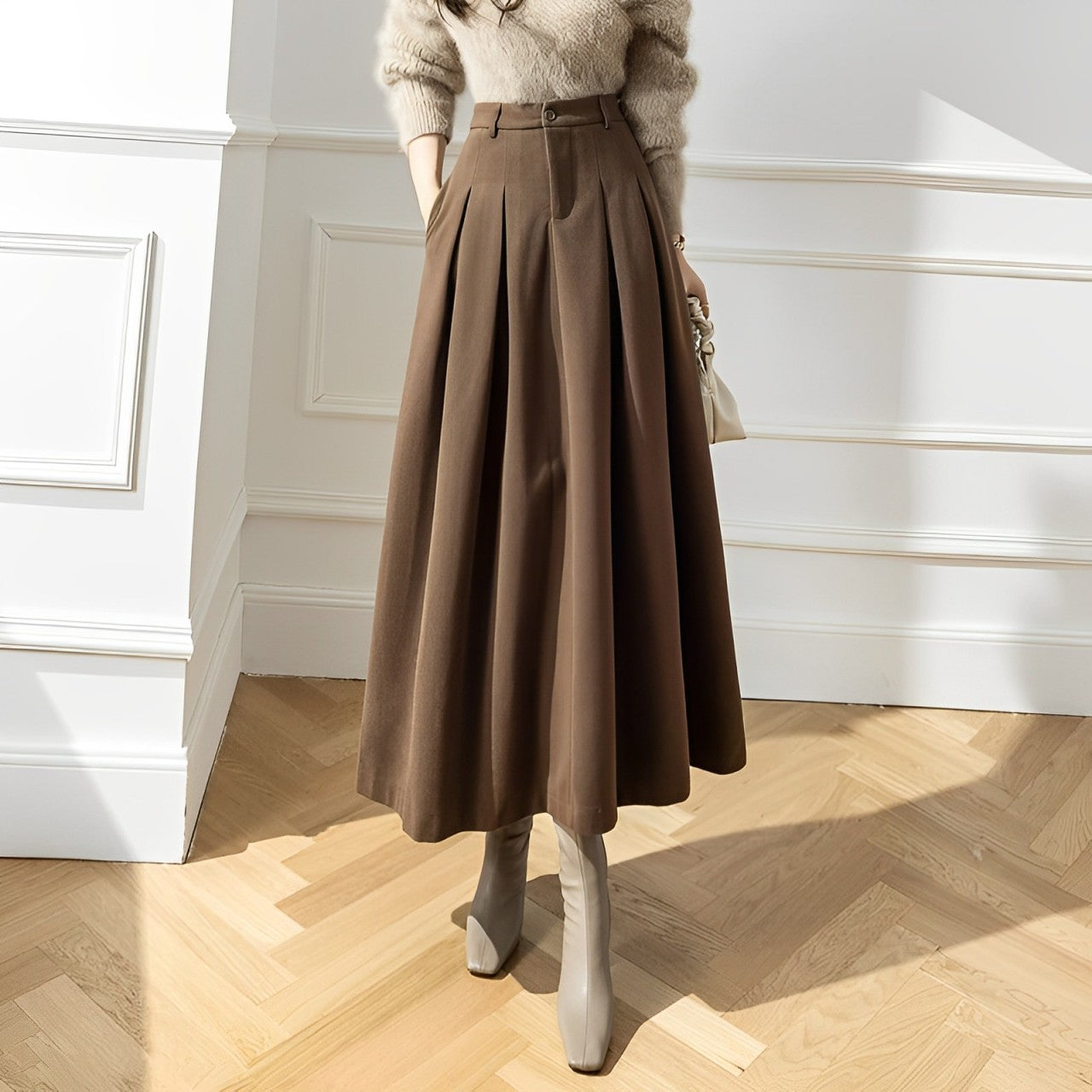 Sylis with high waist pleats of wool