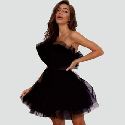 Tul strapless dress with layered skirt