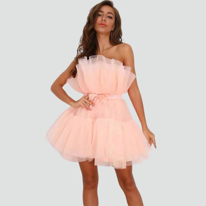 Tul strapless dress with layered skirt