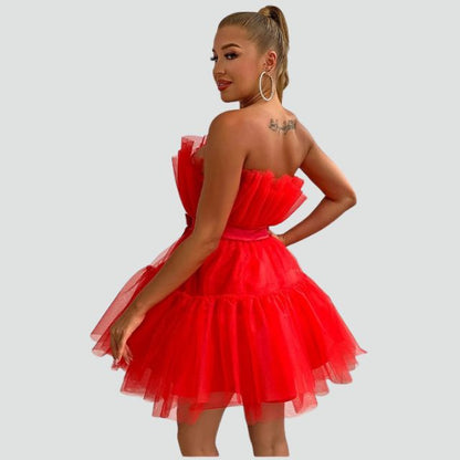 Tul strapless dress with layered skirt