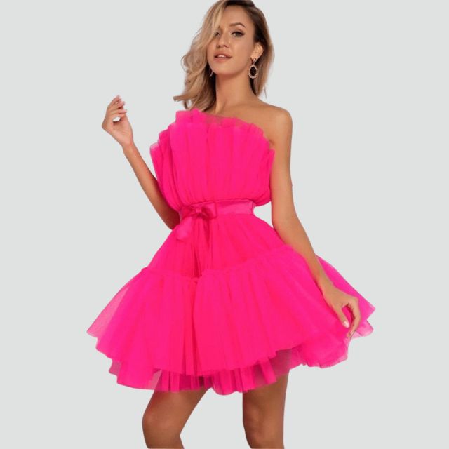 Tul strapless dress with layered skirt
