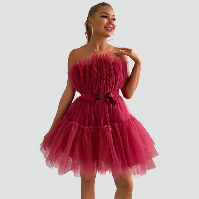 Tul strapless dress with layered skirt