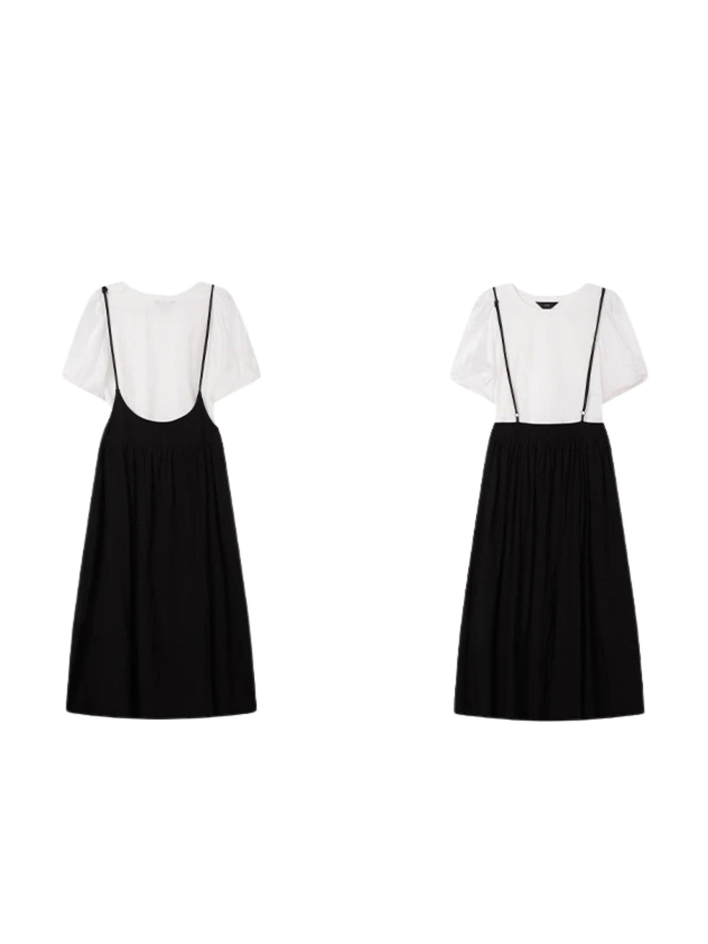 Flat lay of cream blouse paired with black midi skirt