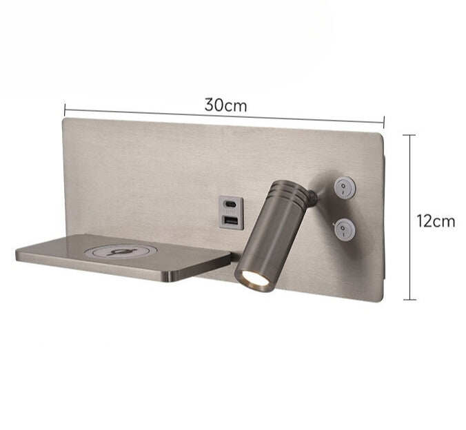 Modern LED wall lamp with USB connection, wall lamp with shelf for bedroom & office