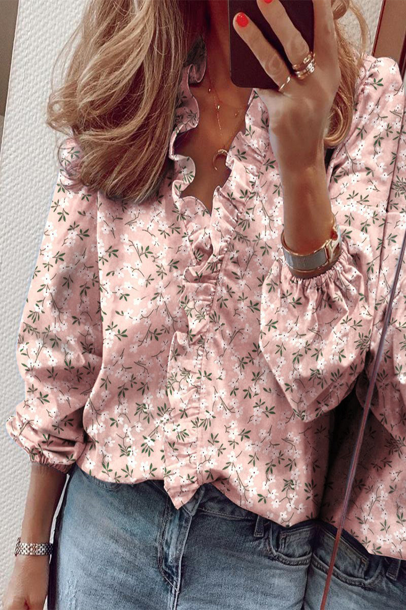 Sylis long sleeve V neck dress with ruffles