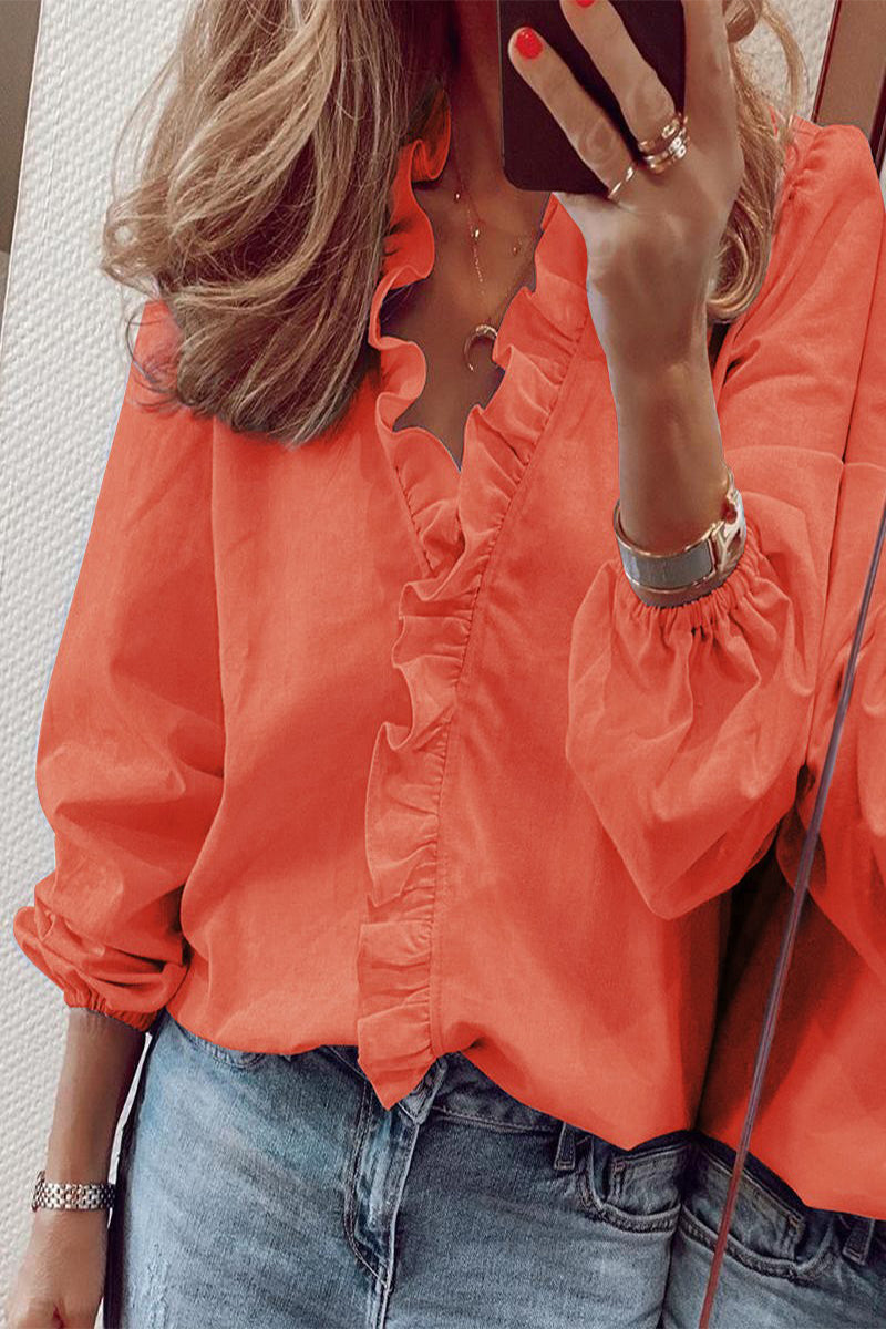 Sylis long sleeve V neck dress with ruffles