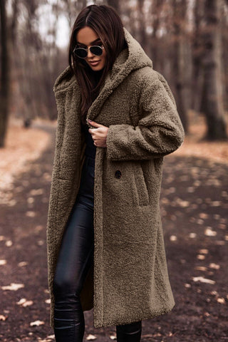 Sylis | Trendy long teddy coat with hood