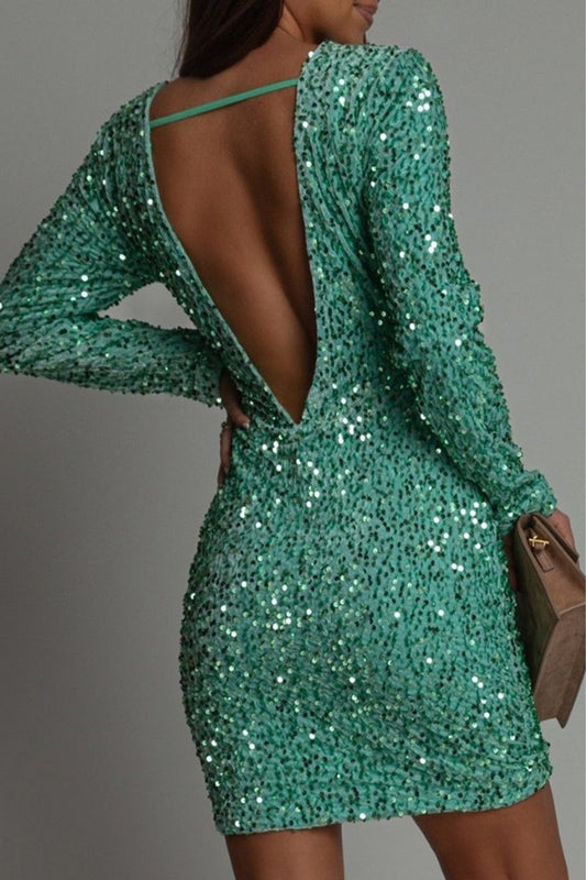 Sylis-Mode - Stylish Winter Backless Glitter Party Dress for Women