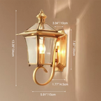 Traditional European Quadrangle Candle Holder Copper Frame Glass Shade 1-Light Wall Sconce Lamp For Garden
