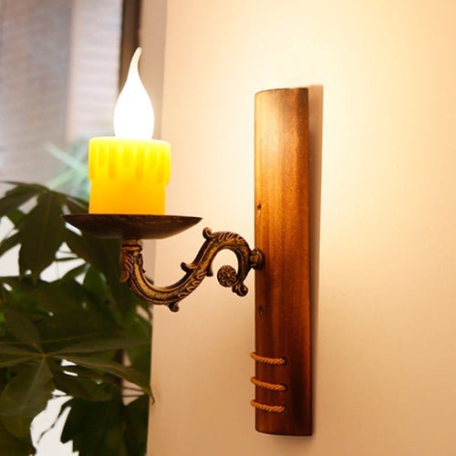 Brown rectangular wall light Cottage Bamboo 1 bulb living room wall light with flameless candle