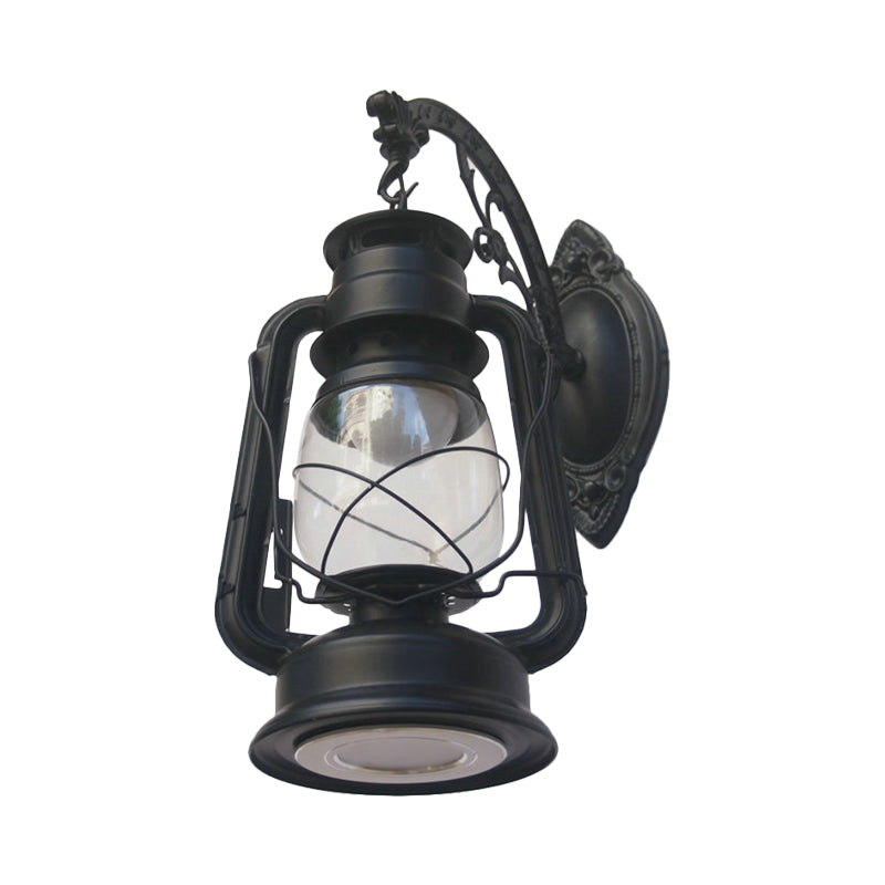 1-Light Kerosene Wall Mount Lighting Nautical Black/Copper/Bronze Clear Glass Wall Lights for Dining Room