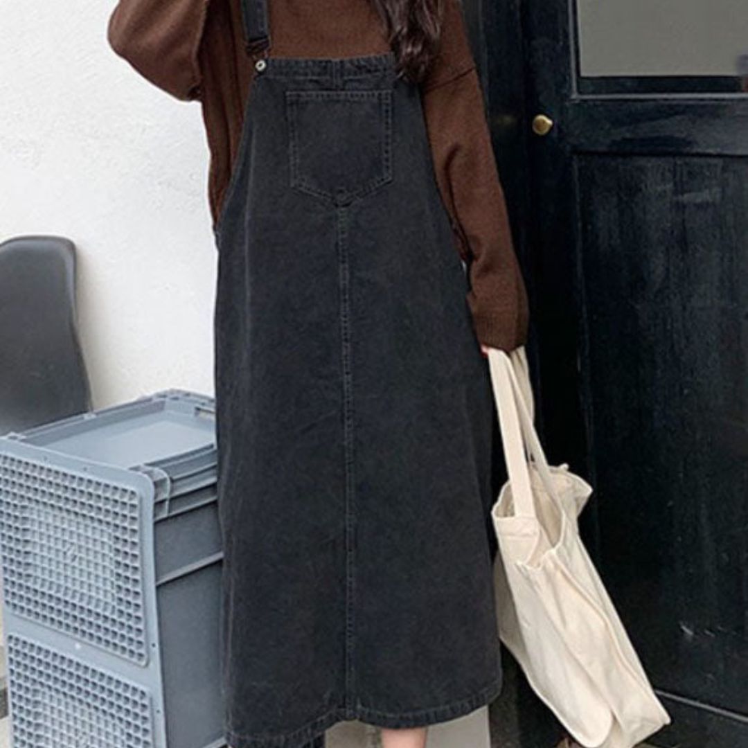 Sylis | Casual denim overalls dress with front pocket