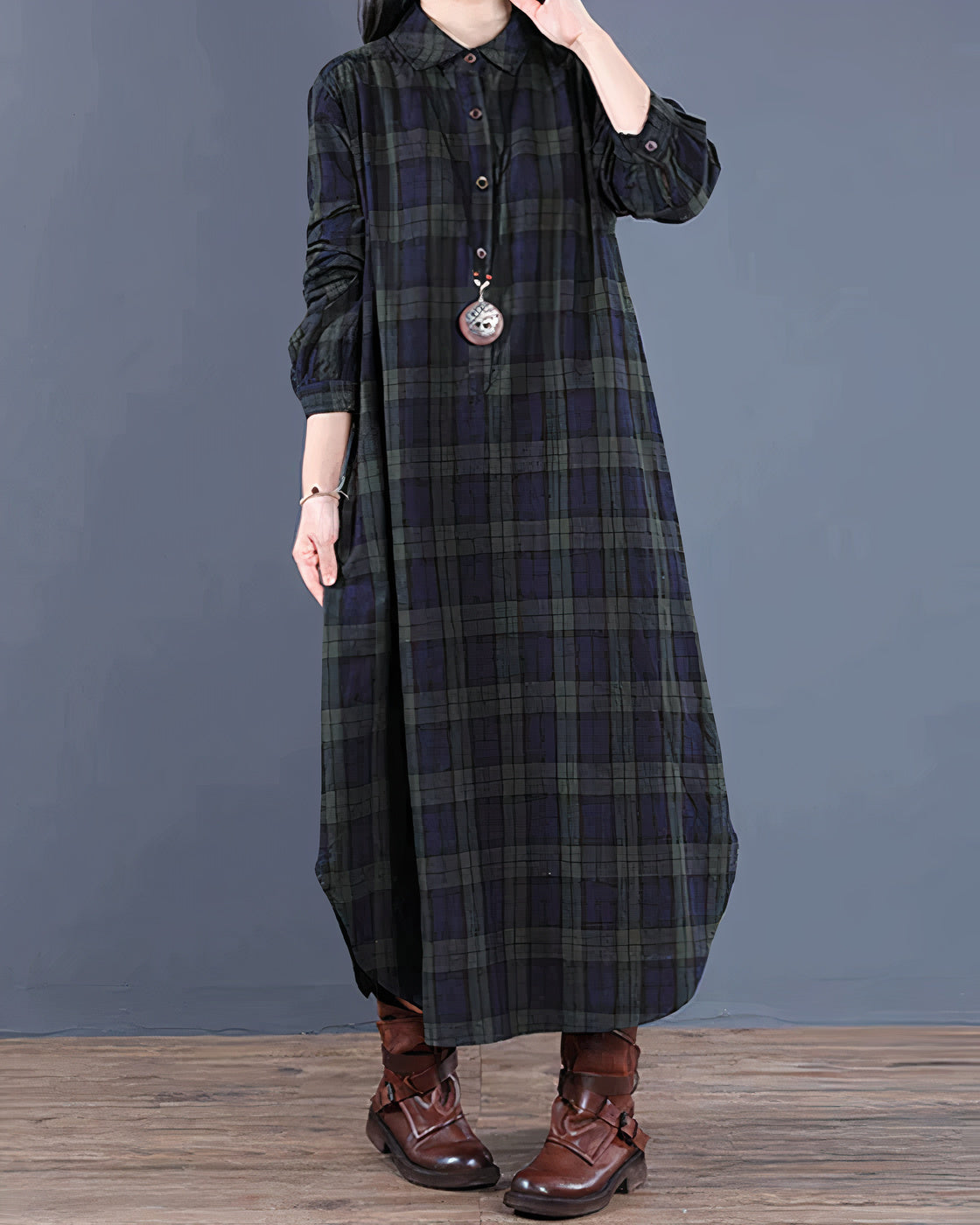 Sylis | Long plaid shirt dress