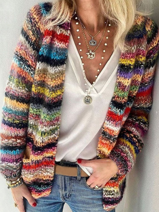 Colorful striped knit sweater for women