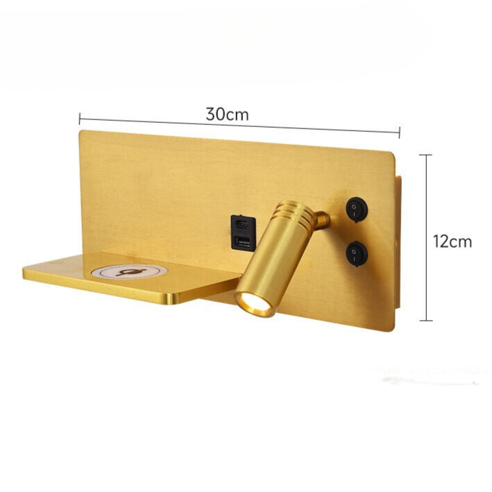 Modern LED wall lamp with USB connection, wall lamp with shelf for bedroom & office