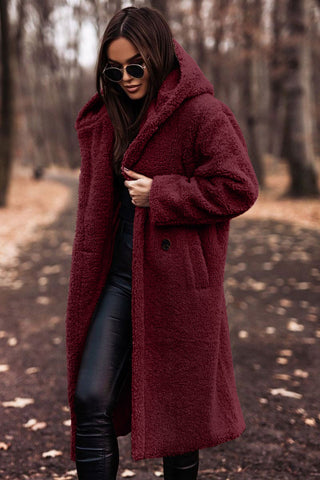 Sylis | Trendy long teddy coat with hood