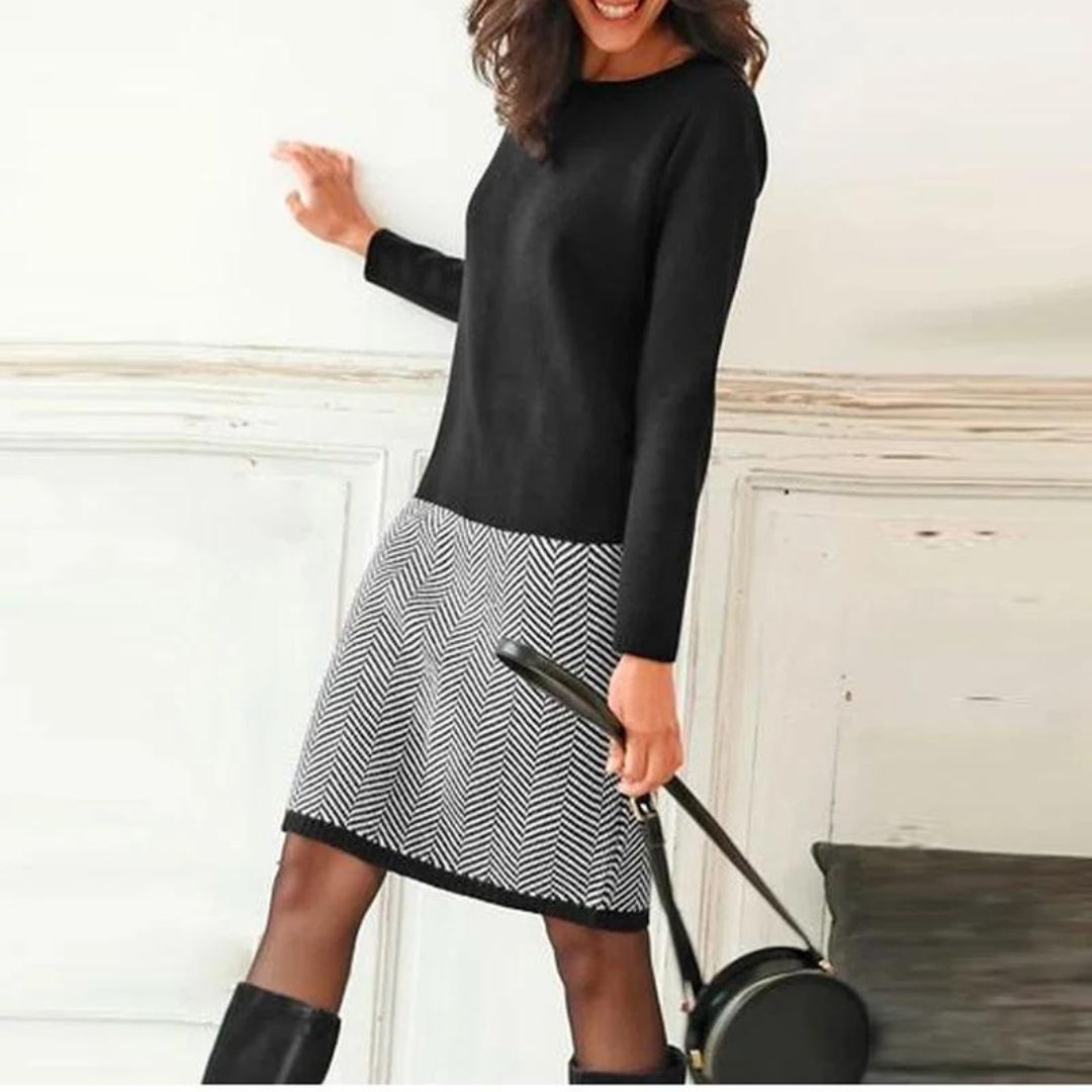 Sylis dress with houndstooth hem