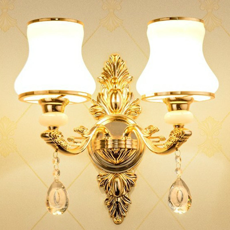 Victorian Candle Wall Sconces Lighting Metal Wall Mount Light with Shade and Crystal Decor