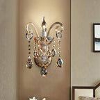 Amber Glass Candle Holder Light Modernism 1/2 Heads Bedroom Wall Light Lamp with Crystal Drop Accent