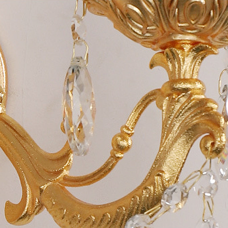 Candle Holder Wall Lamp Postmodern Metal 1/2 Heads Living Room Sconce Lamp in Brass with Crystal Drop Accent