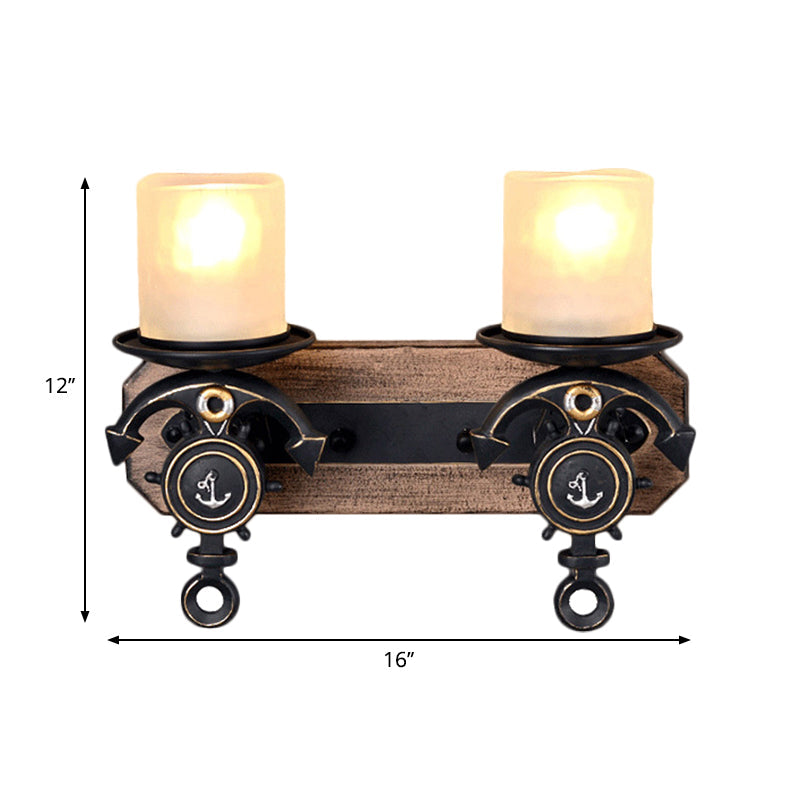Candlestick Wall Lamp Country Style Opal Glass 1/2-Light Black and Gold Wall Fixture with Resin Anchor Design