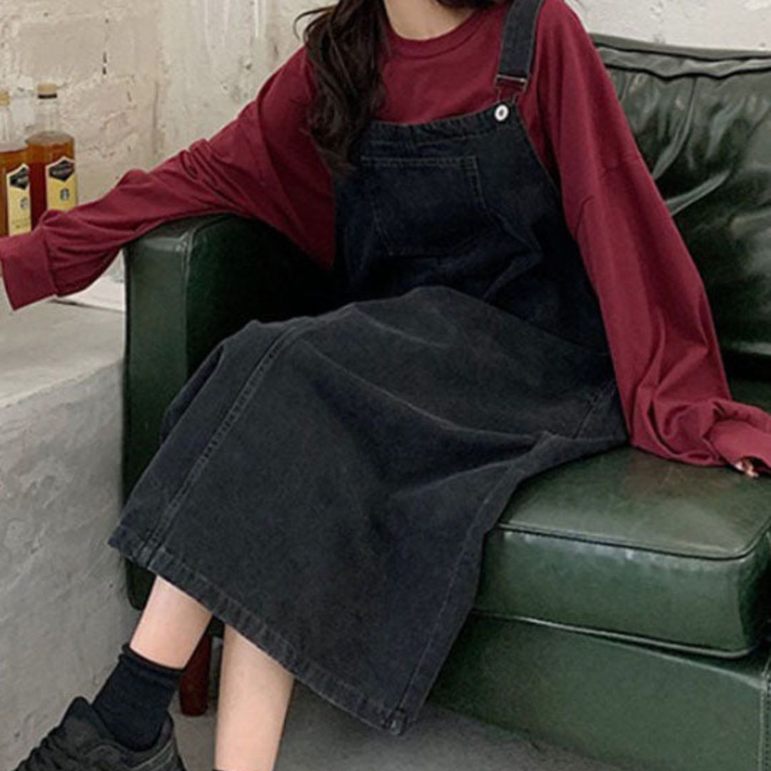 Sylis | Casual denim overalls dress with front pocket