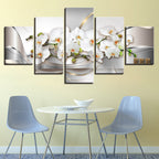 Metallic White Orchids 5 Piece - Canvas Wall Art Painting