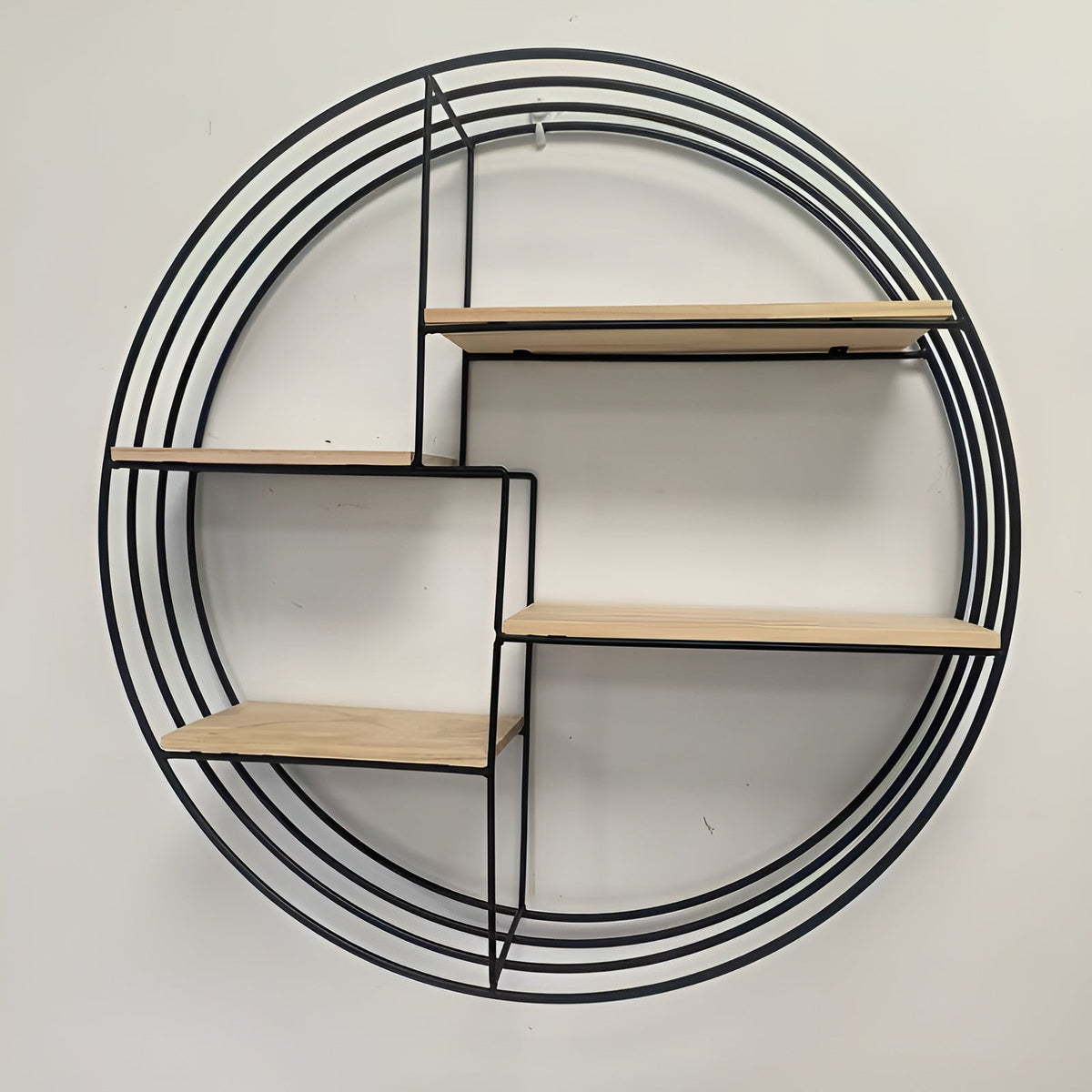Round Wall Shelf with 4 Levels – Retro Design made of Wood & Metal