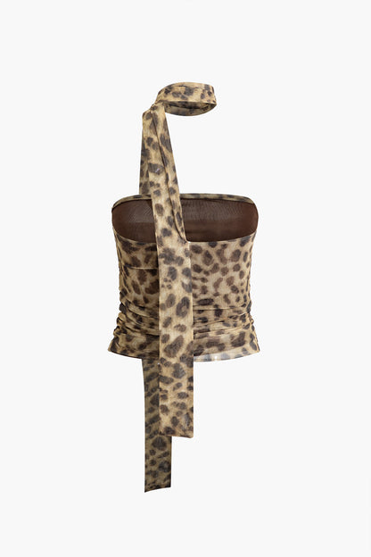 Sylis | Halter-neck top in mesh with leopard print