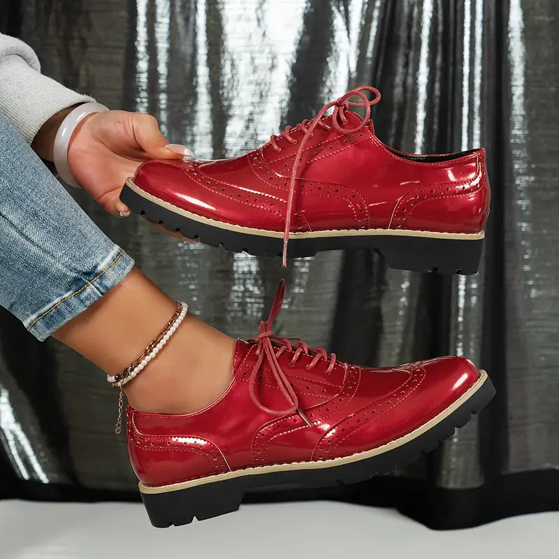 Sylis-Mode | Patent leather Oxford style shoes with heavy sole for women