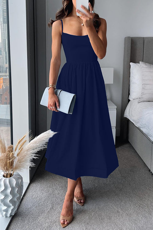 Sylis | A-line midi dress with spaghetti straps and waist