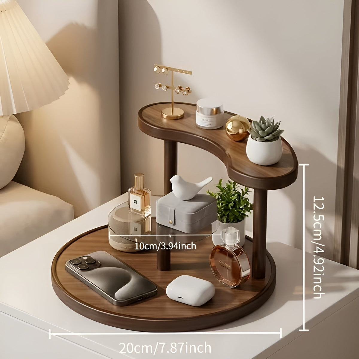Rotating wooden makeup organizer - 3-tiered and staMerocie | Practical storage for cosmetics