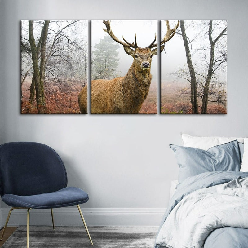 Misty Fall Deer-Canvas Wall Art Painting 3 Pieces