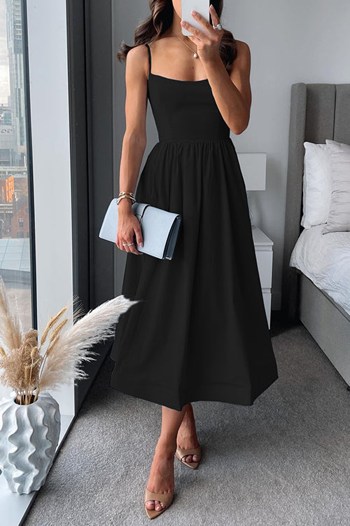 Sylis | A-line midi dress with spaghetti straps and waist