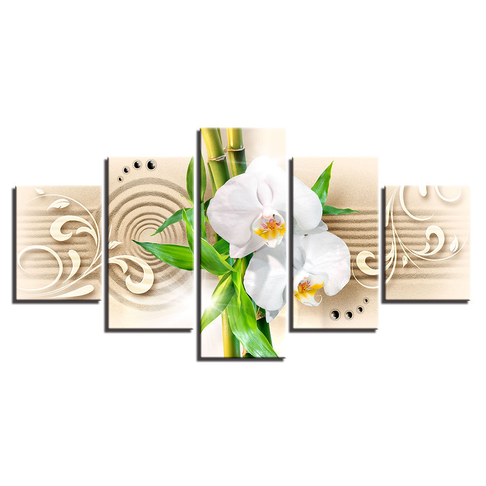 Tranquil White Orchids 5 Piece - Canvas Wall Art Painting