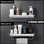 Wall-mounted shower shelf without drilling – With towel holder & drainage holes