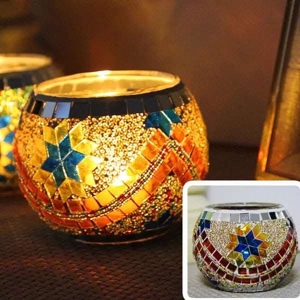 Mosaic Glass Candle Holder for Home Decor