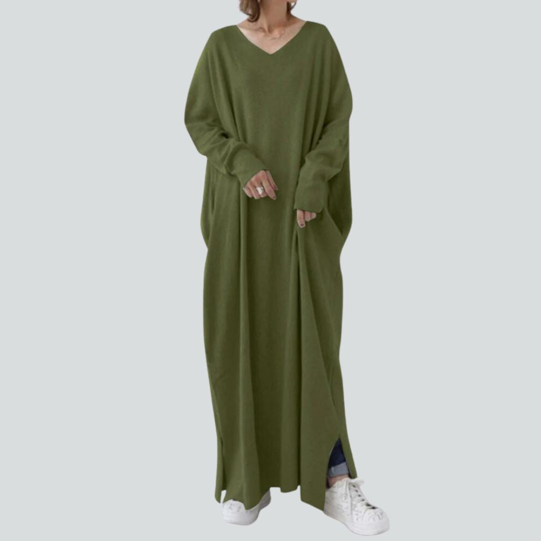 Sylis | Maxi sweater dress with V-neck and long sleeves in a relaxed fit