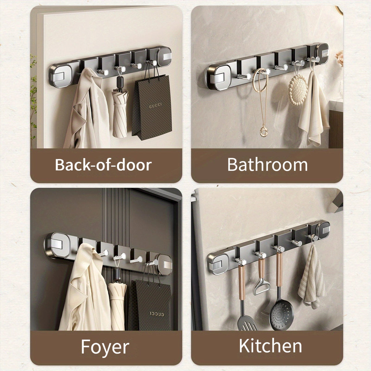 Wall Hook Panel Without Drilling – OrganizePlus Hidden 5-Hook Rack