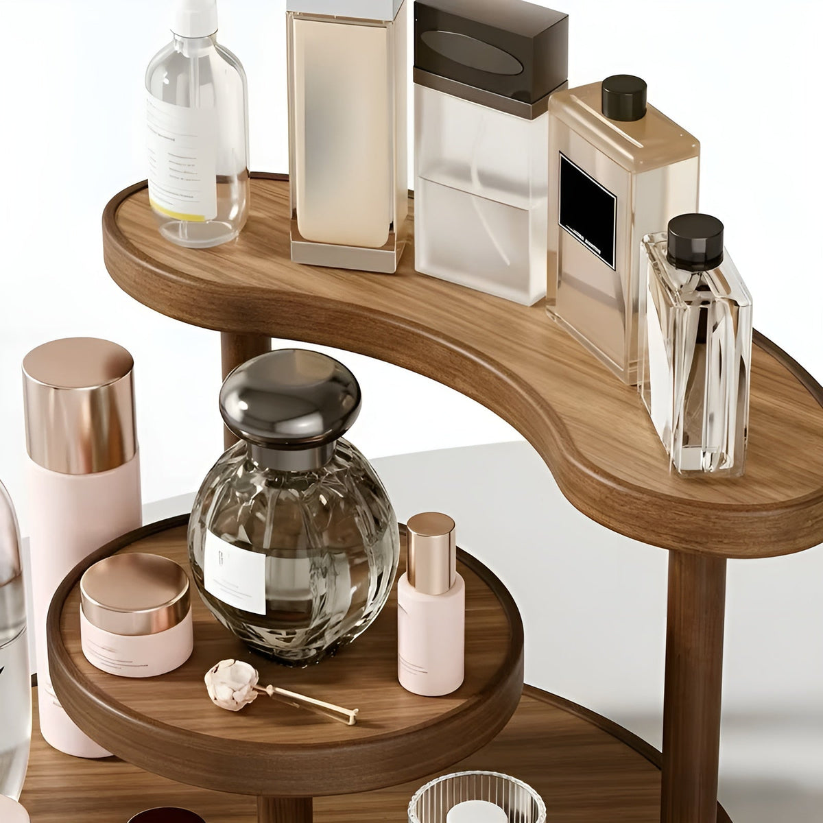 Rotating wooden makeup organizer - 3-tiered and staMerocie | Practical storage for cosmetics
